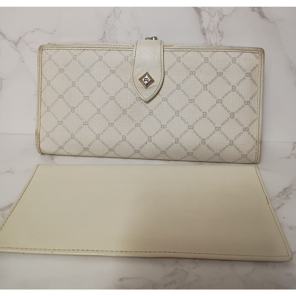 BALLY Vintage Beige/Cream Logo Monogram Leather Wallet w/ Checkbook Holder - EUC
